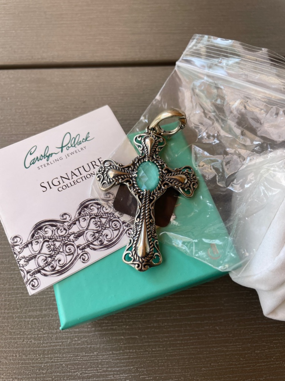 Carolyn Pollack Turquoise and Sterling Silver Ornate Cross Pendant/Enhancer
